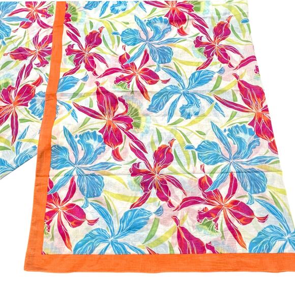 Tropical Print Cotton Scarf or Wrap 42 x 63" Large Multicolor Floral Talbots - Picture 1 of 7